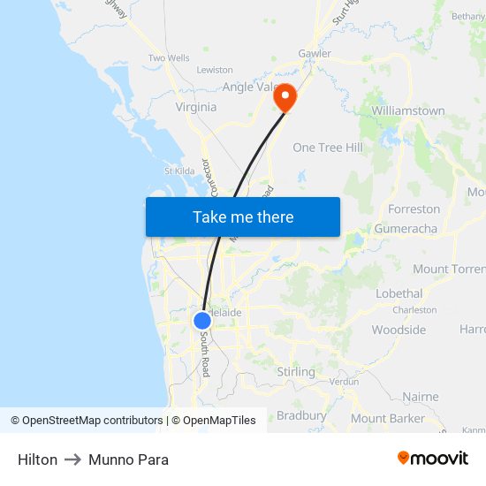 Hilton to Munno Para map
