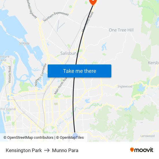 Kensington Park to Munno Para map