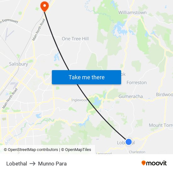Lobethal to Munno Para map