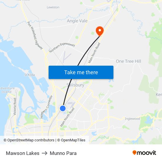 Mawson Lakes to Munno Para map