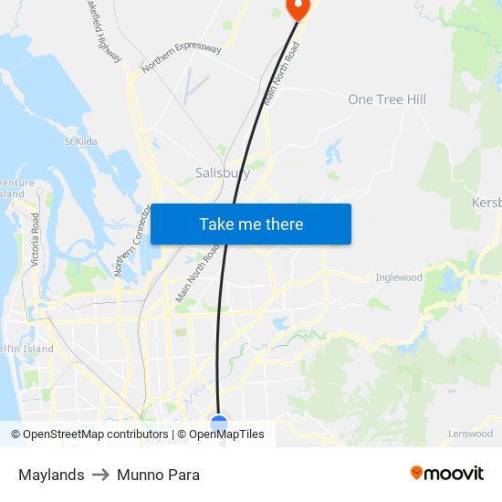 Maylands to Munno Para map