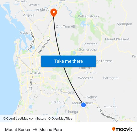 Mount Barker to Munno Para map