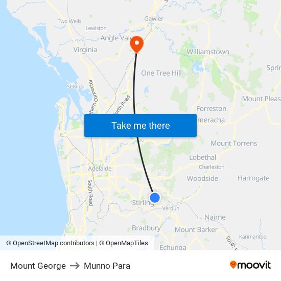 Mount George to Munno Para map