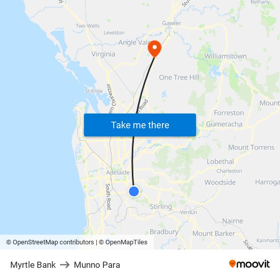 Myrtle Bank to Munno Para map