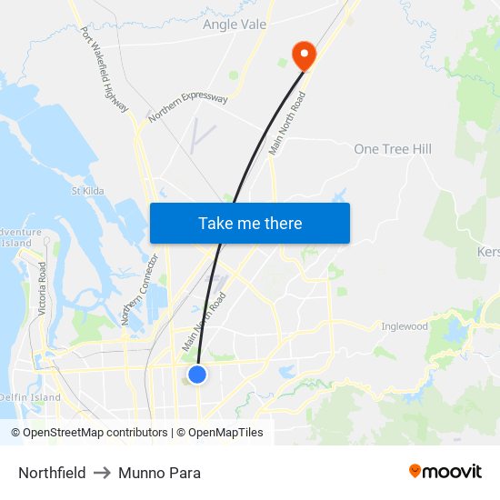 Northfield to Munno Para map