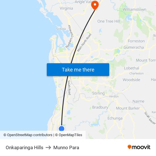 Onkaparinga Hills to Munno Para map