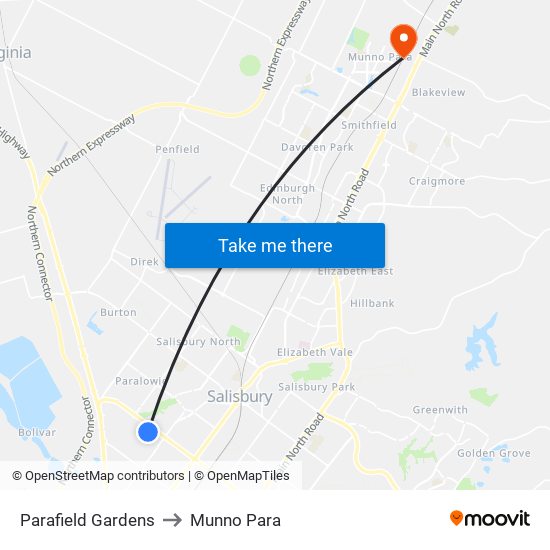 Parafield Gardens to Munno Para map