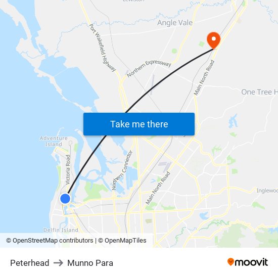 Peterhead to Munno Para map