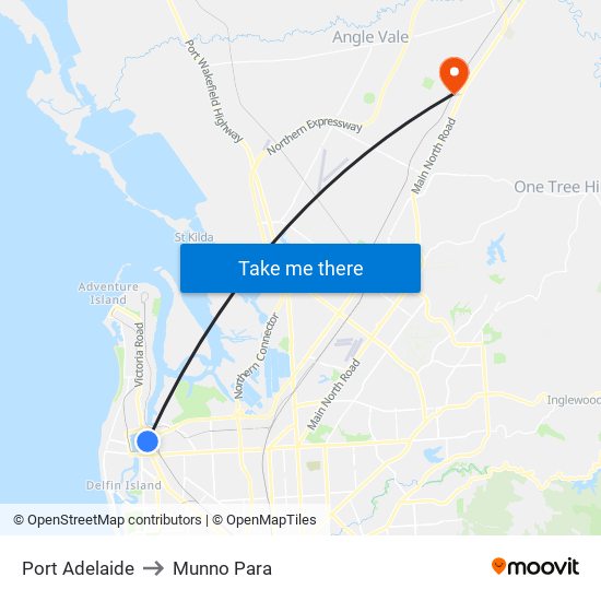 Port Adelaide to Munno Para map