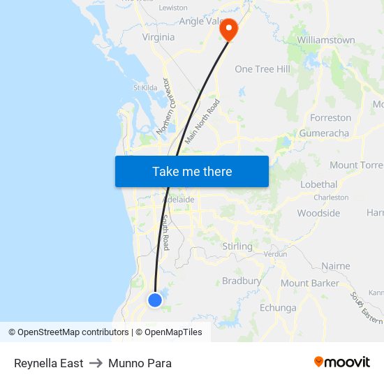 Reynella East to Munno Para map