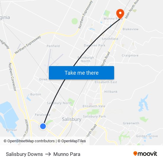 Salisbury Downs to Munno Para map