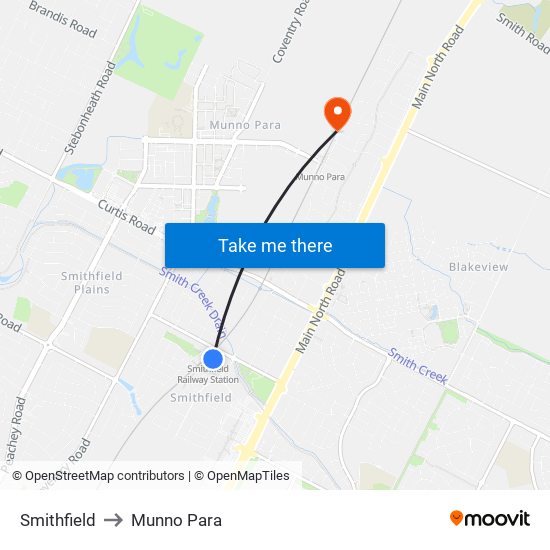 Smithfield to Munno Para map