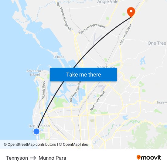 Tennyson to Munno Para map