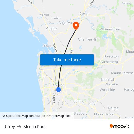 Unley to Munno Para map