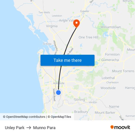 Unley Park to Munno Para map