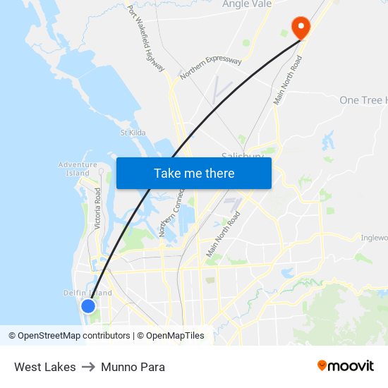 West Lakes to Munno Para map