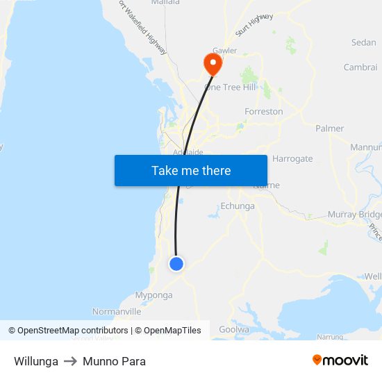 Willunga to Munno Para map