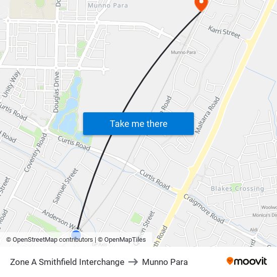 Zone A Smithfield Interchange to Munno Para map