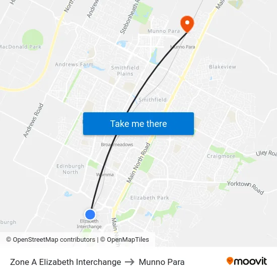 Zone A Elizabeth Interchange to Munno Para map