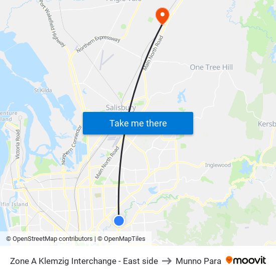 Zone A Klemzig Interchange - East side to Munno Para map