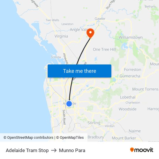 Adelaide Tram Stop to Munno Para map