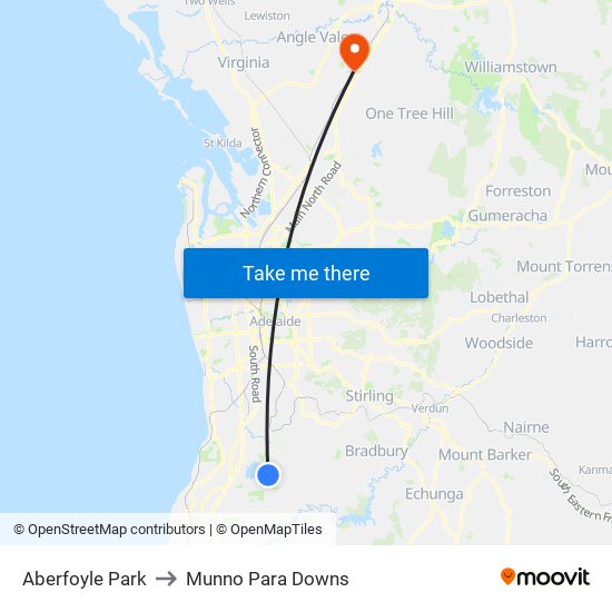 Aberfoyle Park to Munno Para Downs map