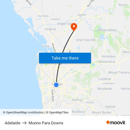 Adelaide to Munno Para Downs map