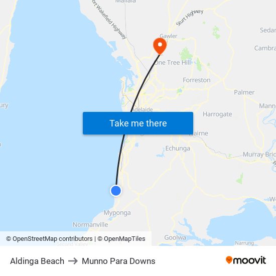Aldinga Beach to Munno Para Downs map