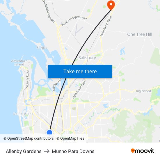 Allenby Gardens to Munno Para Downs map