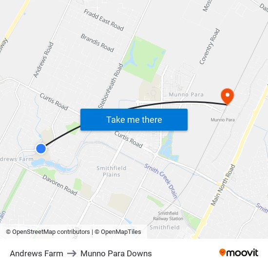 Andrews Farm to Munno Para Downs map