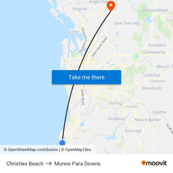 Christies Beach to Munno Para Downs map