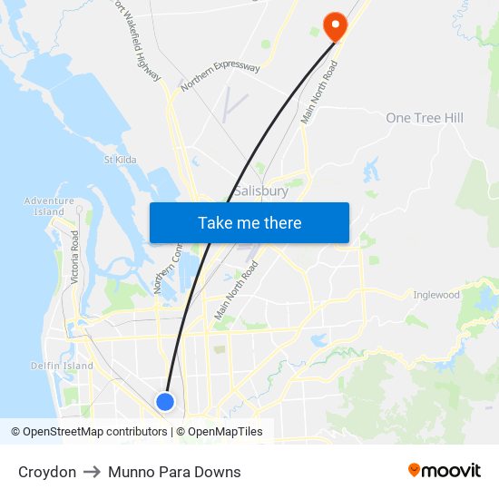 Croydon to Munno Para Downs map