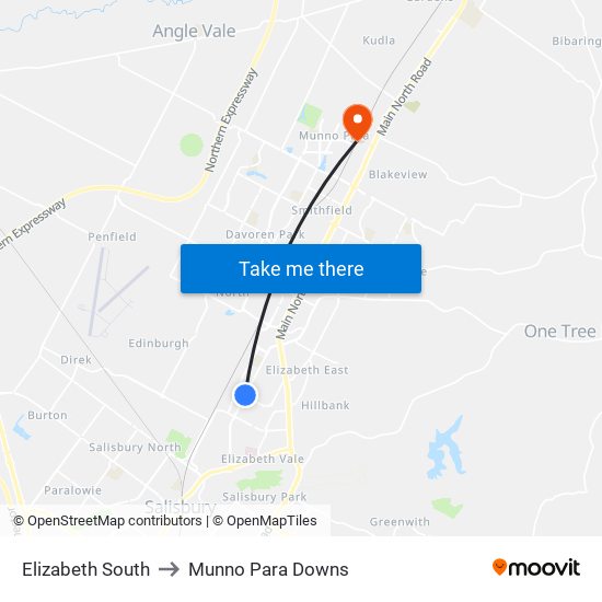 Elizabeth South to Munno Para Downs map