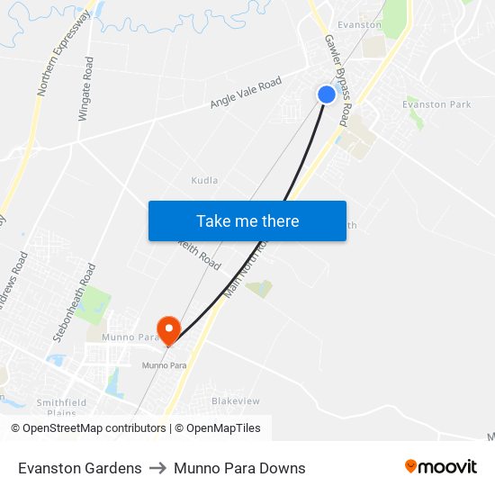 Evanston Gardens to Munno Para Downs map
