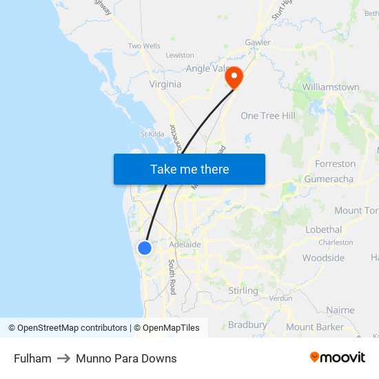 Fulham to Munno Para Downs map