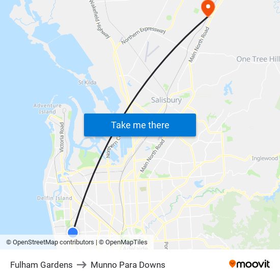 Fulham Gardens to Munno Para Downs map