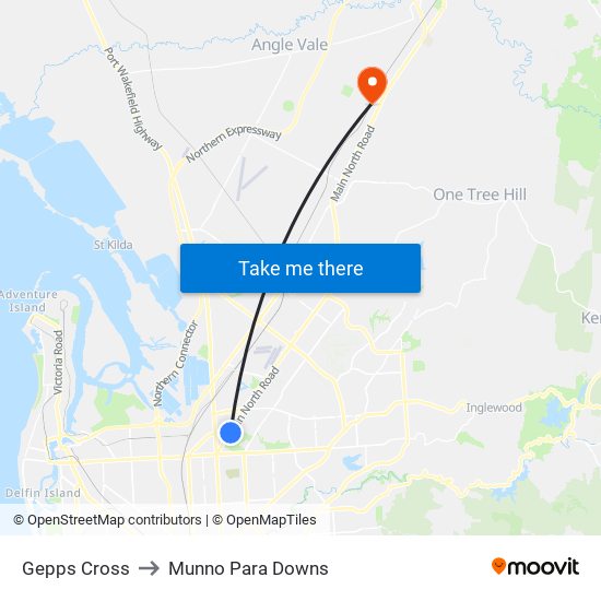 Gepps Cross to Munno Para Downs map