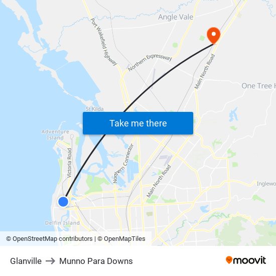 Glanville to Munno Para Downs map