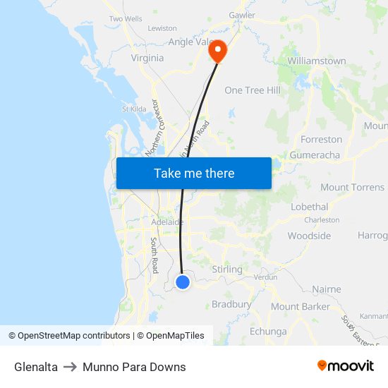 Glenalta to Munno Para Downs map