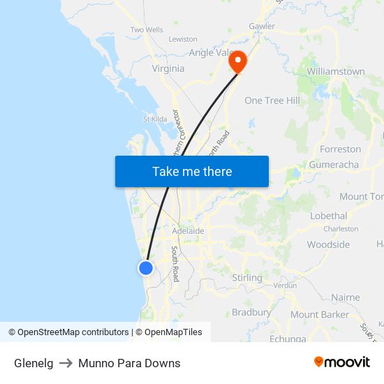 Glenelg to Munno Para Downs map