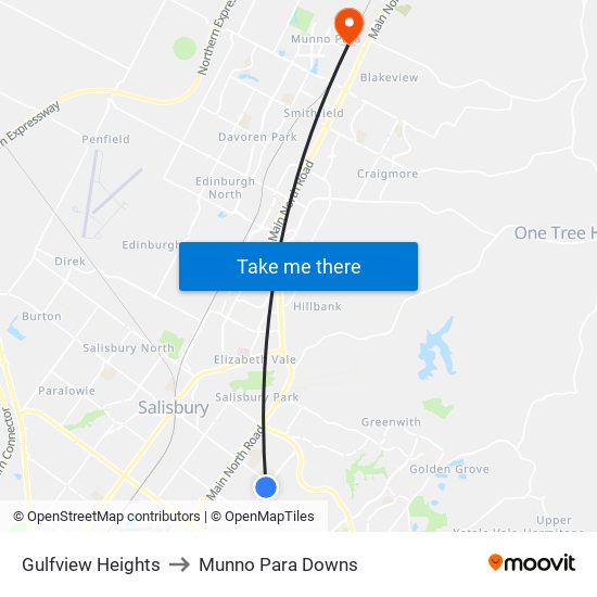 Gulfview Heights to Munno Para Downs map