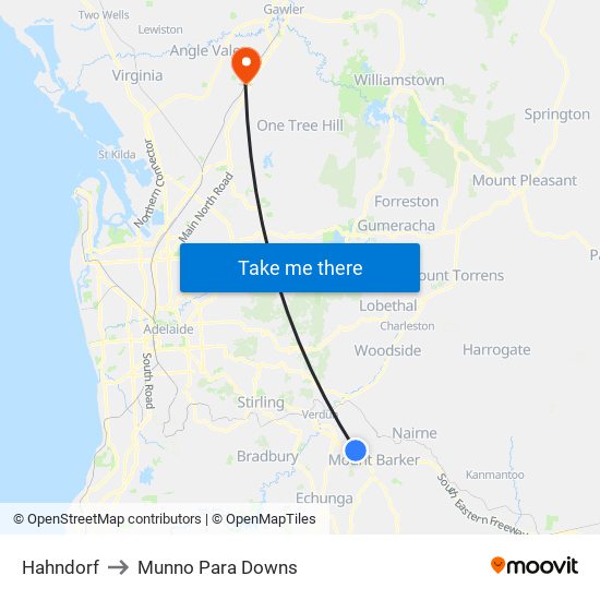 Hahndorf to Munno Para Downs map