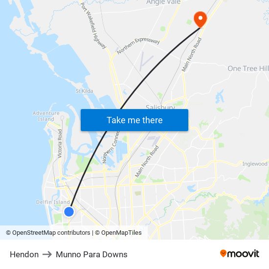 Hendon to Munno Para Downs map