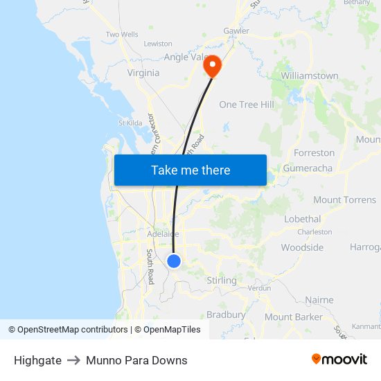 Highgate to Munno Para Downs map