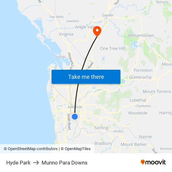 Hyde Park to Munno Para Downs map