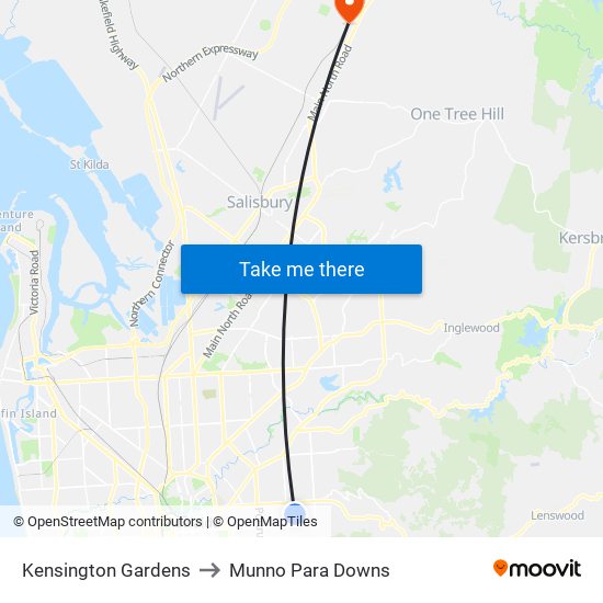 Kensington Gardens to Munno Para Downs map