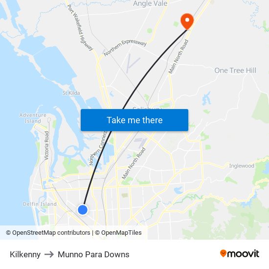 Kilkenny to Munno Para Downs map