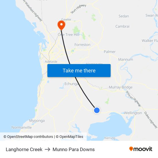 Langhorne Creek to Munno Para Downs map