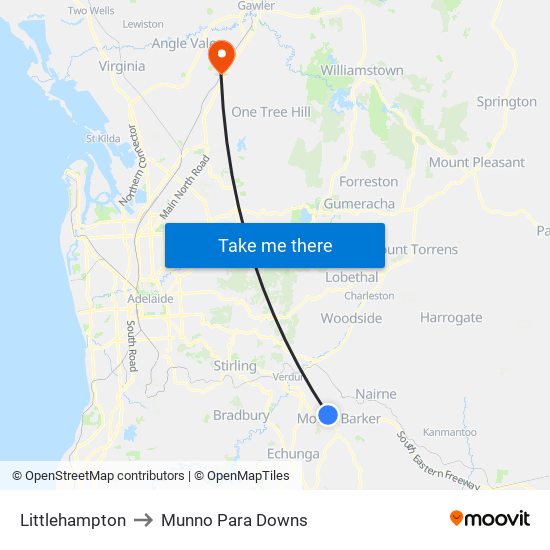 Littlehampton to Munno Para Downs map