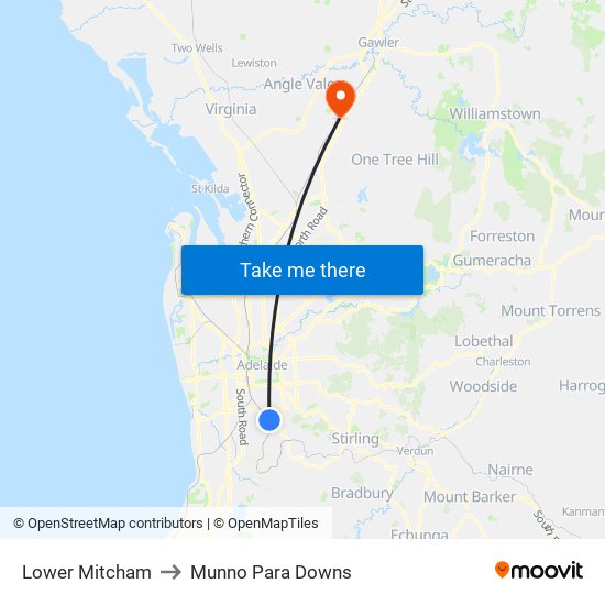 Lower Mitcham to Munno Para Downs map